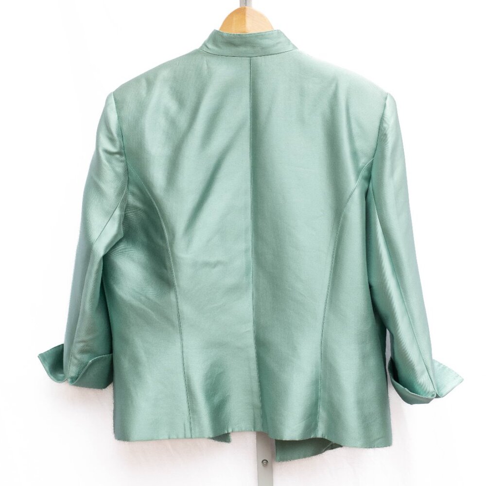 Jovani NY 3 Pc‎ Silk Wool Set 18M Aquamarine Blazer Tank Lace Skirt Beaded NWT - Picture 4 of 16